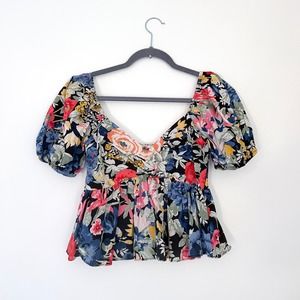 Zara TRF Babydoll Floral Print Cotton Cropped Blouse Size S Fits like XS $50
